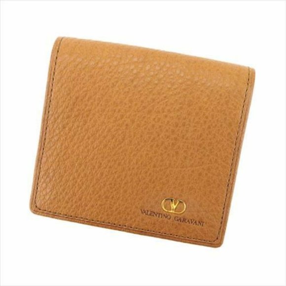 Valentino Garavani Coin Purse Brown Gold leather Mens Authentic Used H612